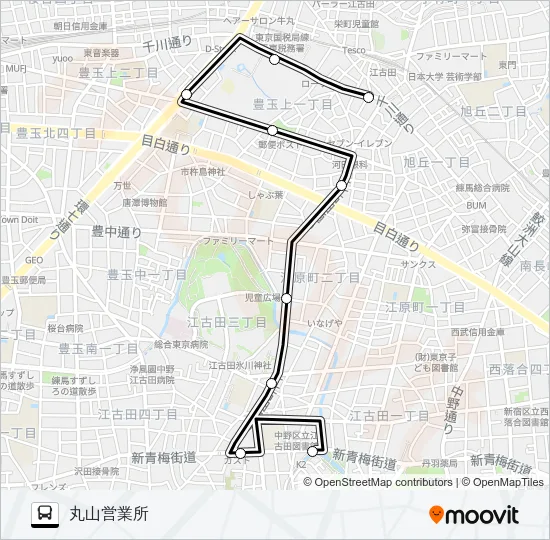 江古田駅〜丸山営業所：深 Bus Line Map