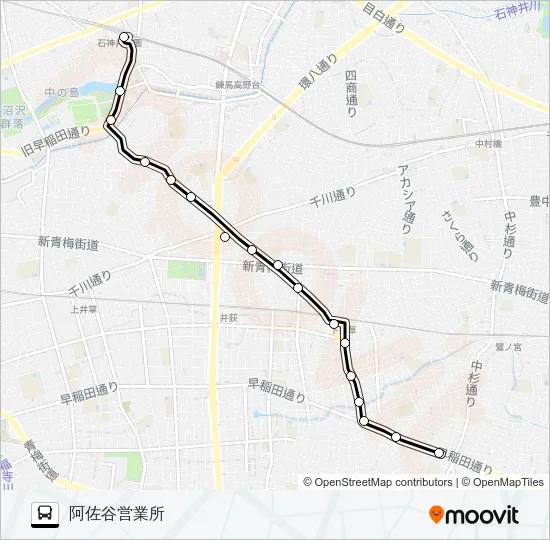 石神井公園駅〜阿佐谷（営 バスの路線図