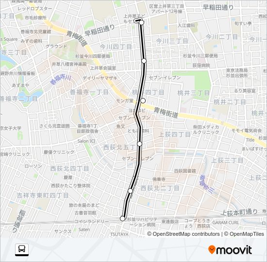 西荻窪駅〜青梅（営）：今 Bus Line Map