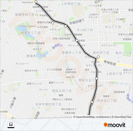 西荻窪駅〜青梅（営）Ｎ桃 Bus Line Map