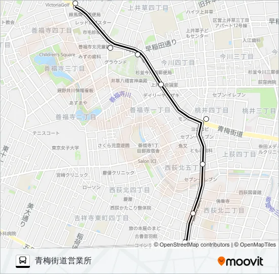西荻窪駅〜青梅（営）Ｎ桃 バスの路線図