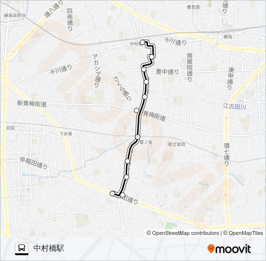 阿佐谷営業所〜中村橋：Ｎ Bus Line Map