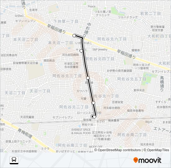 阿佐谷駅〜阿佐谷（営）新 Bus Line Map