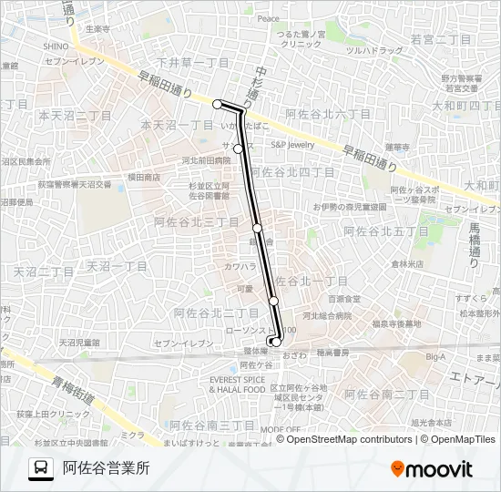 阿佐谷駅〜阿佐谷（営）新 バスの路線図