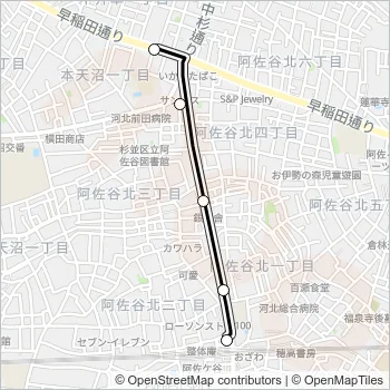阿佐谷駅〜阿佐谷（営）石 Bus Line Map