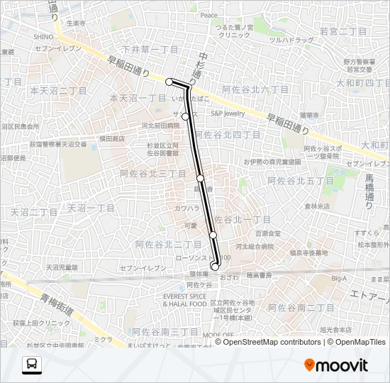 阿佐谷駅〜阿佐谷（営）Ａ Bus Line Map