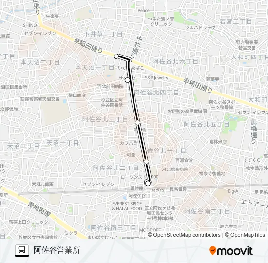 阿佐谷駅〜阿佐谷（営）Ａ バスの路線図