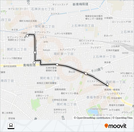 青梅街道（営）〜武蔵関駅 Bus Line Map
