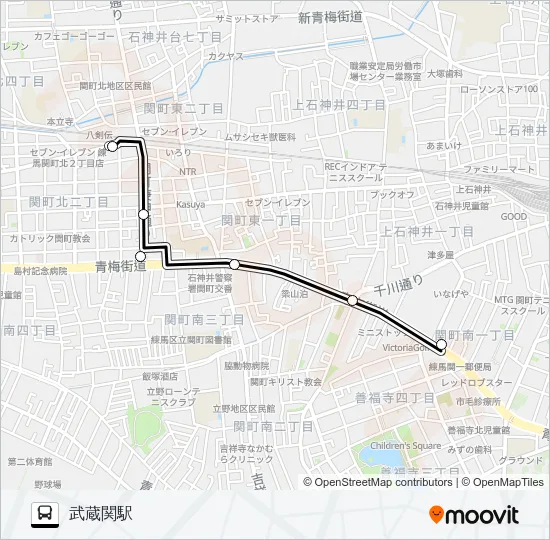 青梅街道（営）〜武蔵関駅 Bus Line Map