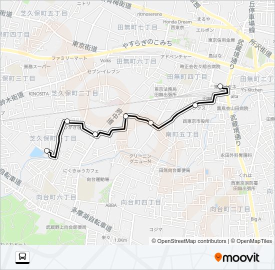 ＮＩ芝久保運動場〜田無駅 Bus Line Map