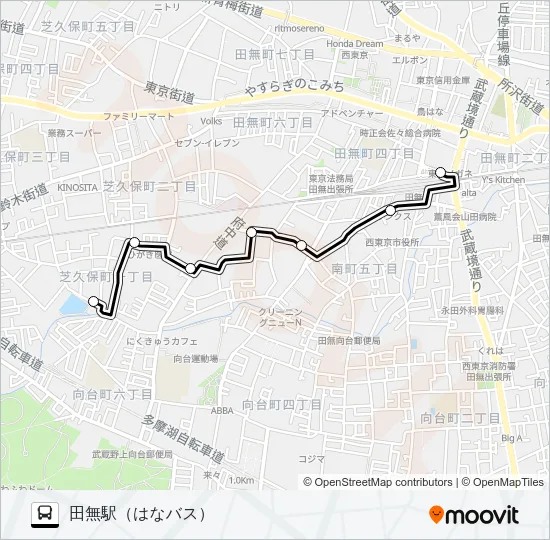 ＮＩ芝久保運動場〜田無駅 Bus Line Map