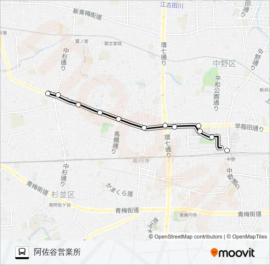 中野駅〜阿佐谷営業所　中練 バスの路線図