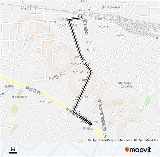 上石神井駅〜青梅（営）Ｋ（深） Bus Line Map