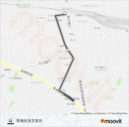 上石神井駅〜青梅（営）Ｋ（深） バスの路線図
