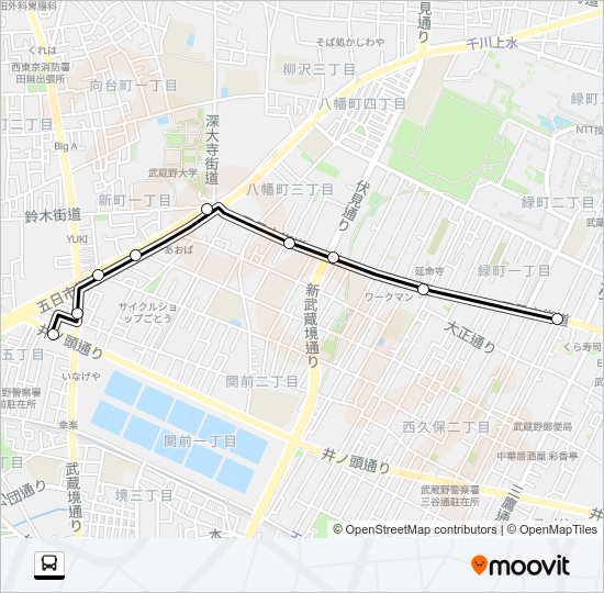 武蔵野（営）〜関前西公園：柳橋 Bus Line Map
