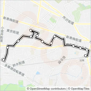 ＮＩ田無駅〜六都科学館〜花小金井駅 Bus Line Map