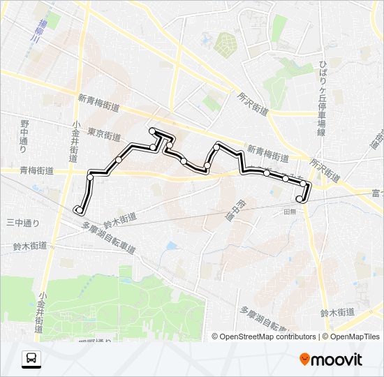 ＮＩ田無駅〜六都科学館〜花小金井駅 Bus Line Map