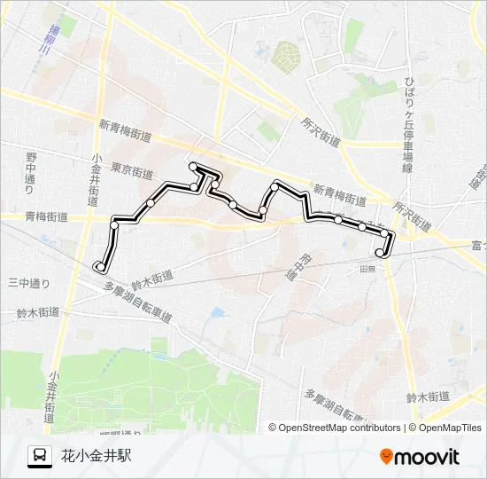 ＮＩ田無駅〜六都科学館〜花小金井駅 バスの路線図