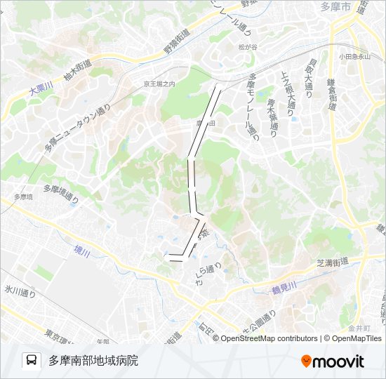 小山田桜台多摩南部地域病院間バス（往路） バスの路線図