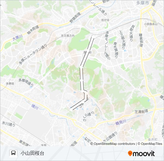 小山田桜台多摩南部地域病院間バス（復路） Bus Line Map