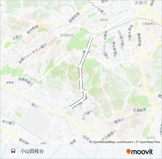 小山田桜台多摩南部地域病院間バス（復路） Bus Line Map