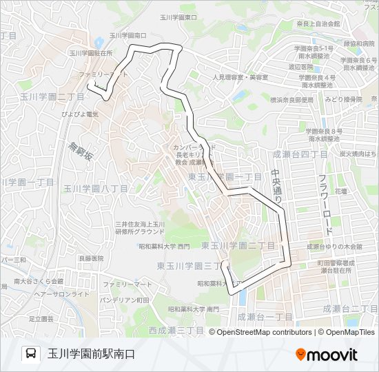 玉ちゃんバス：東ルート「昭和薬科大学」始発 Bus Line Map