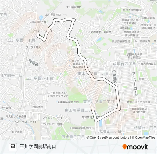 玉ちゃんバス：東ルート「昭和薬科大学」始発 バスの路線図