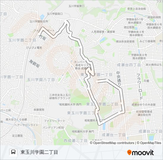 玉ちゃんバス：東ルート「東玉川学園二丁目」止まり Bus Line Map