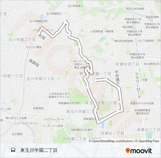 玉ちゃんバス：東ルート「東玉川学園二丁目」止まり バスの路線図