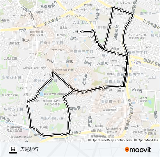 麻布西ルート Bus Line Map
