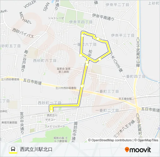 くるりんバス　西砂ルート バスの路線図