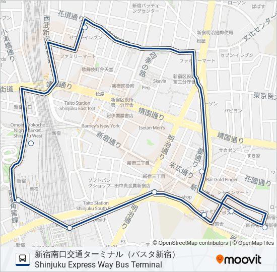 御苑-止 バスの路線図