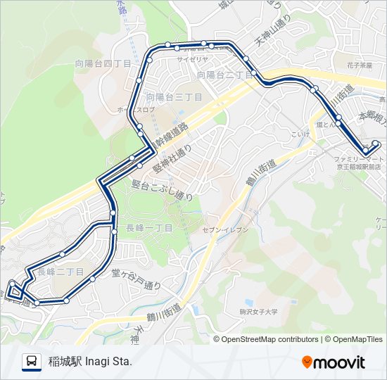 稲13-朝 バスの路線図