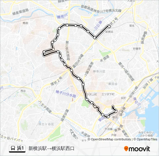 浜1 Bus Line Map