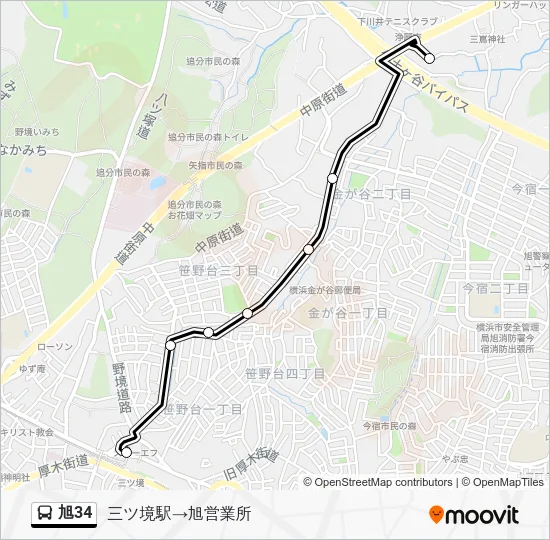 Asahi 34 Bus Line Map
