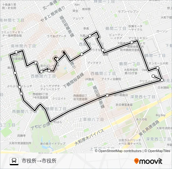 ☆北ルート 市役所～市役所 バスの路線図