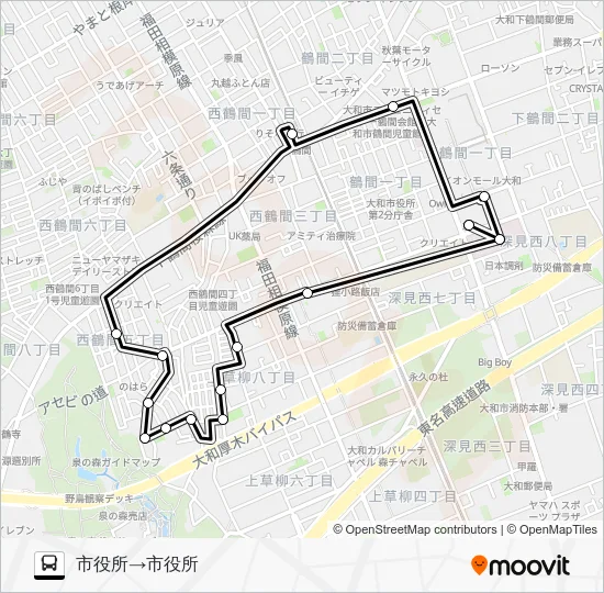 ☆南ルート 市役所～市役所 バスの路線図