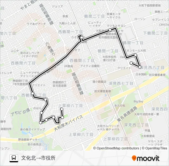☆南ルート 文化北～市役所 バスの路線図