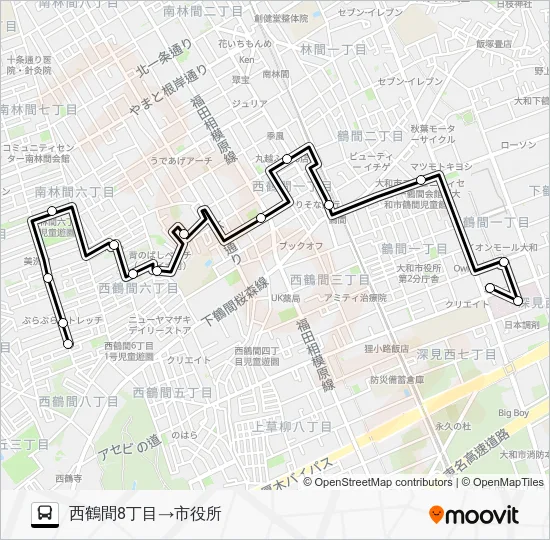 ☆北ルート 西鶴間８丁目～市役所 Bus Line Map