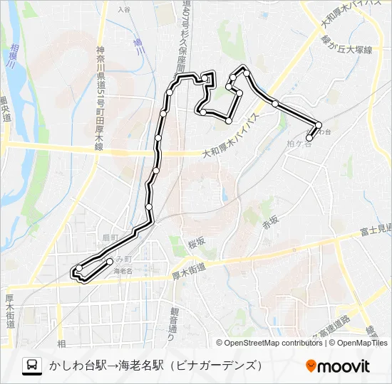 Kashiwadai Station - Kamimaizumi - Ebina Station (Bina) Bus Line Map