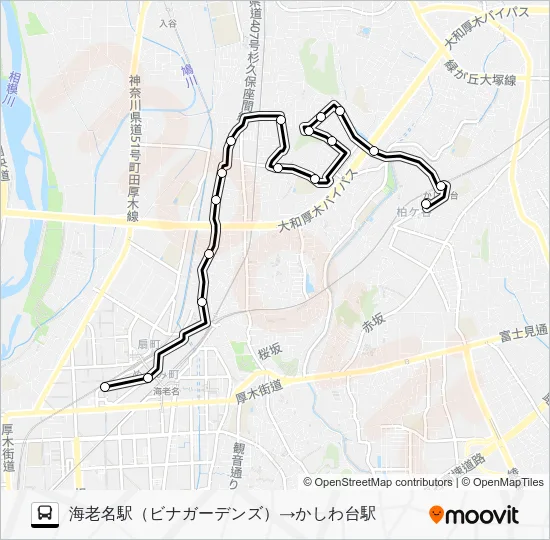 Kashiwadai Station - Kamimaizumi - Ebina Station (Bina) Bus Line Map