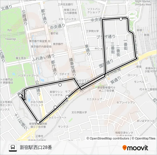 新宿ＷＥバス 西ルート バスの路線図