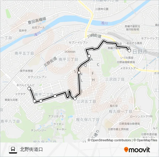 日野市ミニバス Ｄ 南平路線 バスの路線図