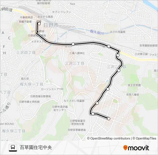 日野市ミニバス Ｗ 三沢台路線 バスの路線図