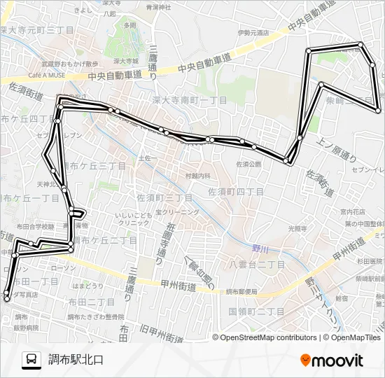 調布市ミニバス 調３６ 北路線 バスの路線図