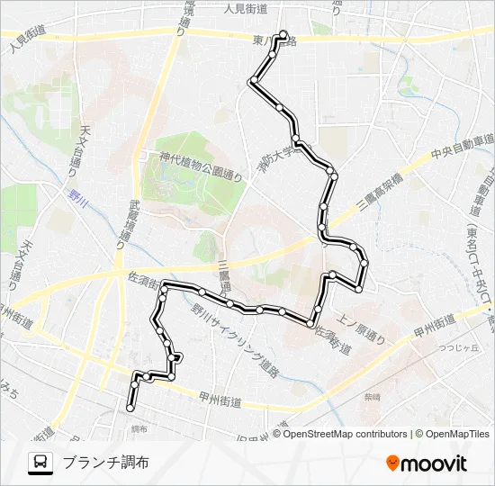 調布市ミニバス 調３７ 北路線 バスの路線図