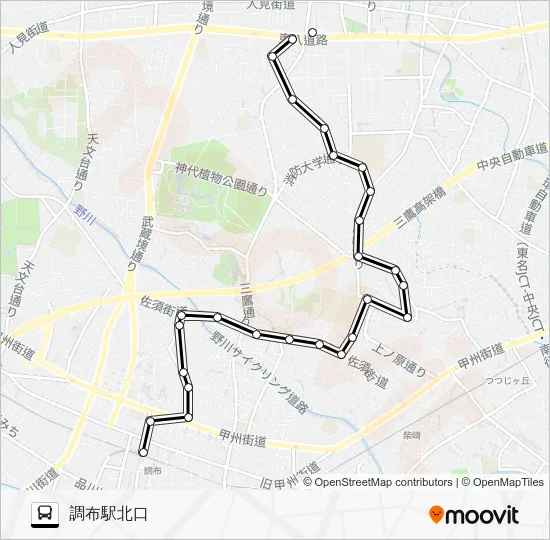 調布市ミニバス 調３７ 北路線 バスの路線図