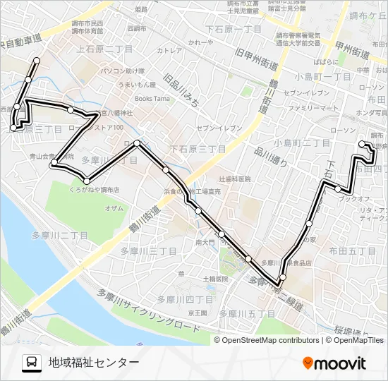 調布市ミニバス 調４３ 西路線 Bus Line Map