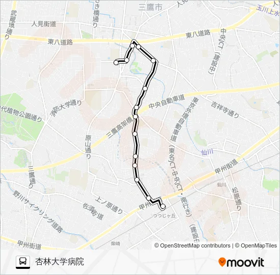 みたかシティバス 新川・中原ルート Bus Line Map