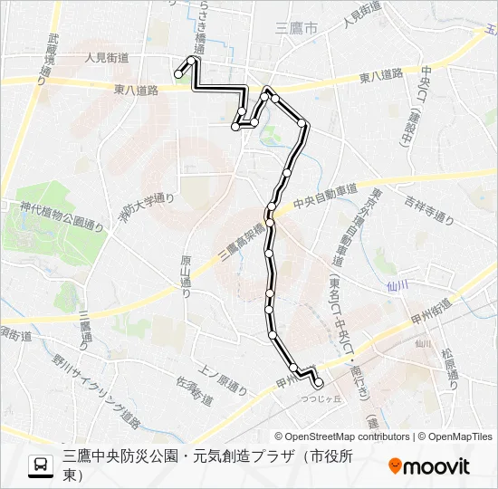 みたかシティバス 新川・中原ルート Bus Line Map